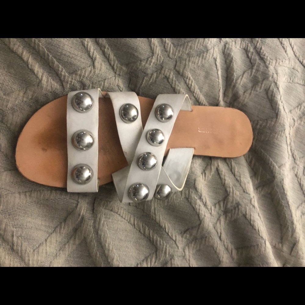 white sandels silver metal studs